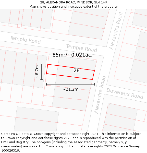 28, ALEXANDRA ROAD, WINDSOR, SL4 1HR: Plot and title map