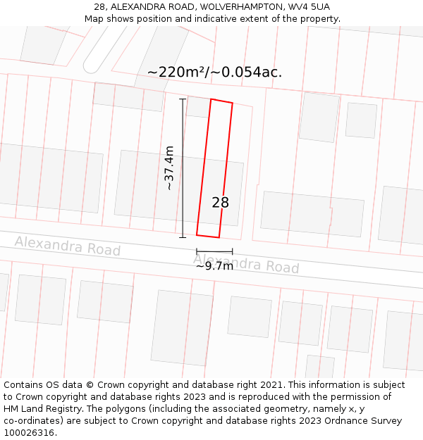 28, ALEXANDRA ROAD, WOLVERHAMPTON, WV4 5UA: Plot and title map