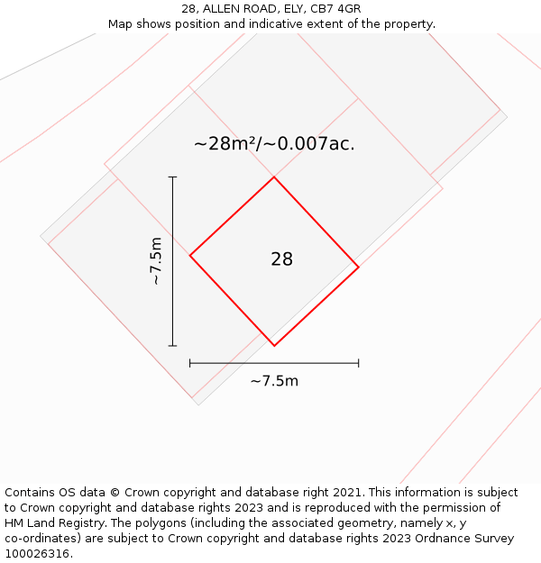 28, ALLEN ROAD, ELY, CB7 4GR: Plot and title map
