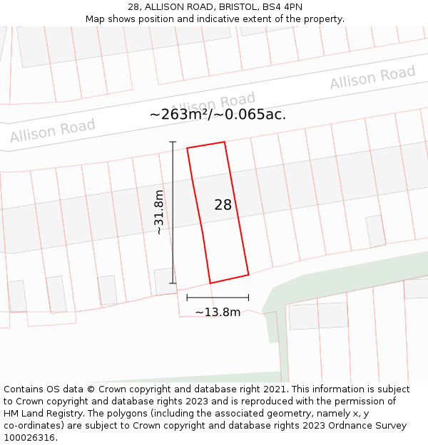28, ALLISON ROAD, BRISTOL, BS4 4PN: Plot and title map