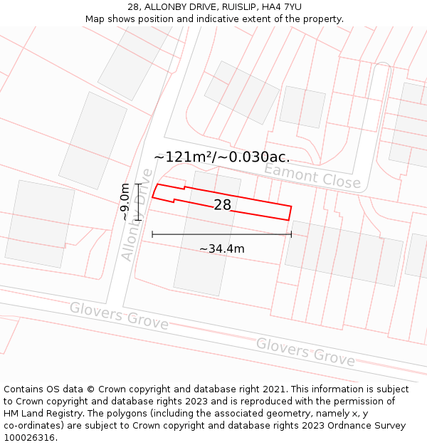 28, ALLONBY DRIVE, RUISLIP, HA4 7YU: Plot and title map