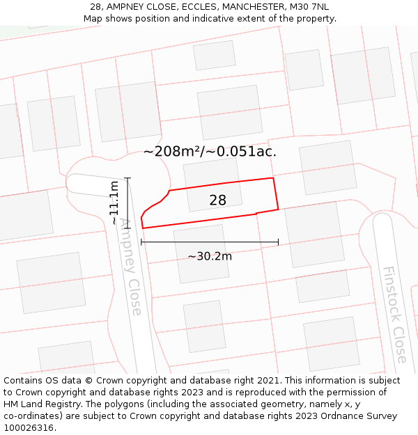 28, AMPNEY CLOSE, ECCLES, MANCHESTER, M30 7NL: Plot and title map