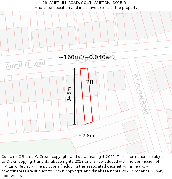28, AMPTHILL ROAD, SOUTHAMPTON, SO15 8LL: Plot and title map