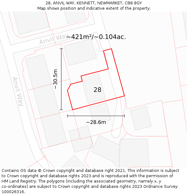 28, ANVIL WAY, KENNETT, NEWMARKET, CB8 8GY: Plot and title map