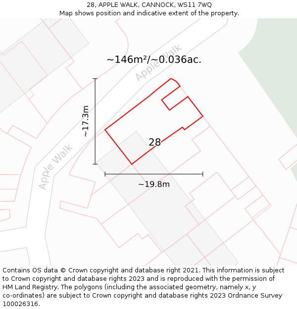 28, APPLE WALK, CANNOCK, WS11 7WQ: Plot and title map
