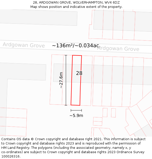 28, ARDGOWAN GROVE, WOLVERHAMPTON, WV4 6DZ: Plot and title map