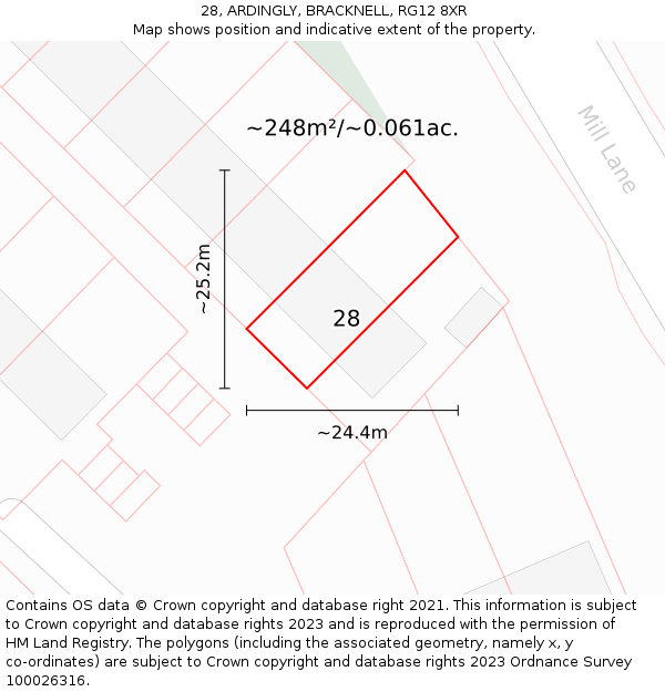 28, ARDINGLY, BRACKNELL, RG12 8XR: Plot and title map