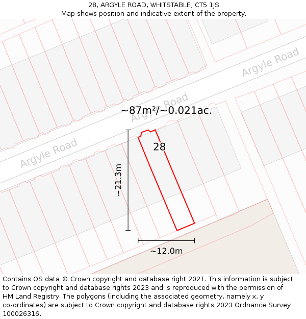 28, ARGYLE ROAD, WHITSTABLE, CT5 1JS: Plot and title map