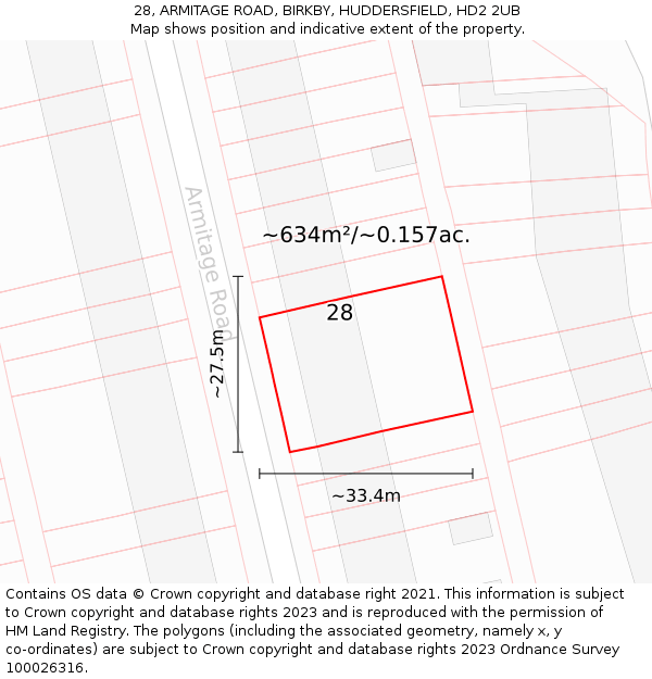 28, ARMITAGE ROAD, BIRKBY, HUDDERSFIELD, HD2 2UB: Plot and title map