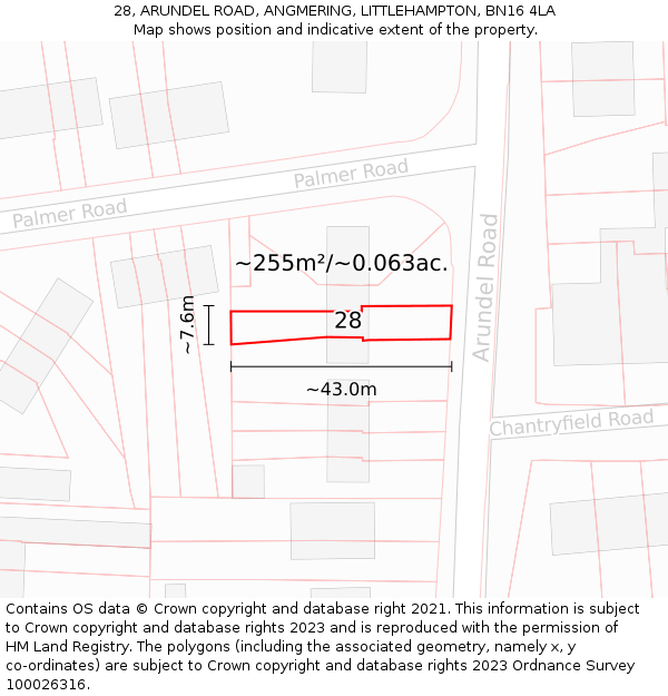 28, ARUNDEL ROAD, ANGMERING, LITTLEHAMPTON, BN16 4LA: Plot and title map