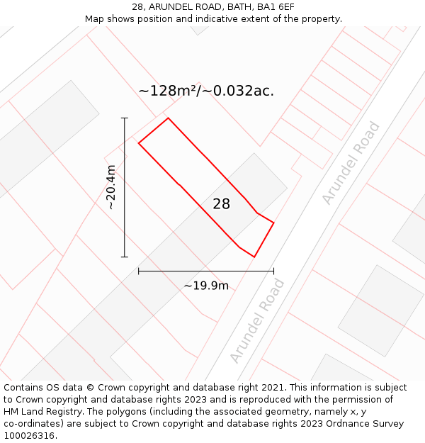 28, ARUNDEL ROAD, BATH, BA1 6EF: Plot and title map