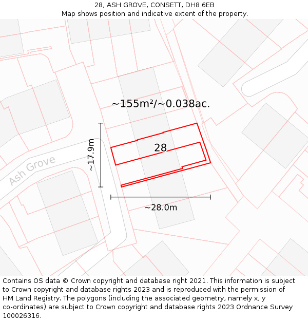 28, ASH GROVE, CONSETT, DH8 6EB: Plot and title map