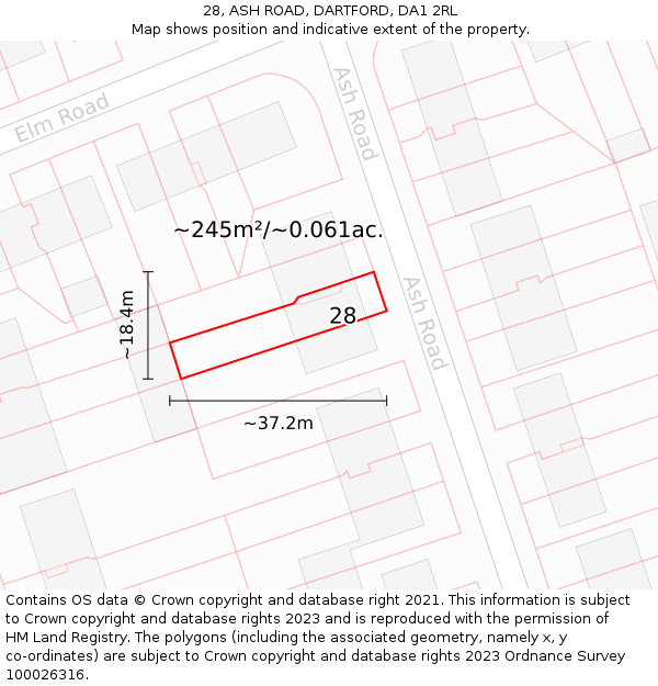 28, ASH ROAD, DARTFORD, DA1 2RL: Plot and title map