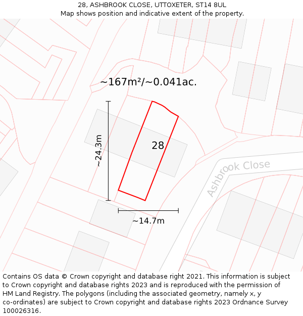 28, ASHBROOK CLOSE, UTTOXETER, ST14 8UL: Plot and title map