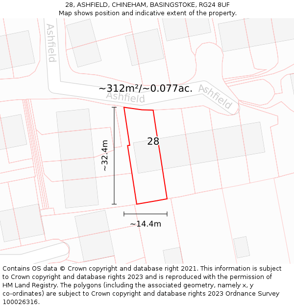 28, ASHFIELD, CHINEHAM, BASINGSTOKE, RG24 8UF: Plot and title map