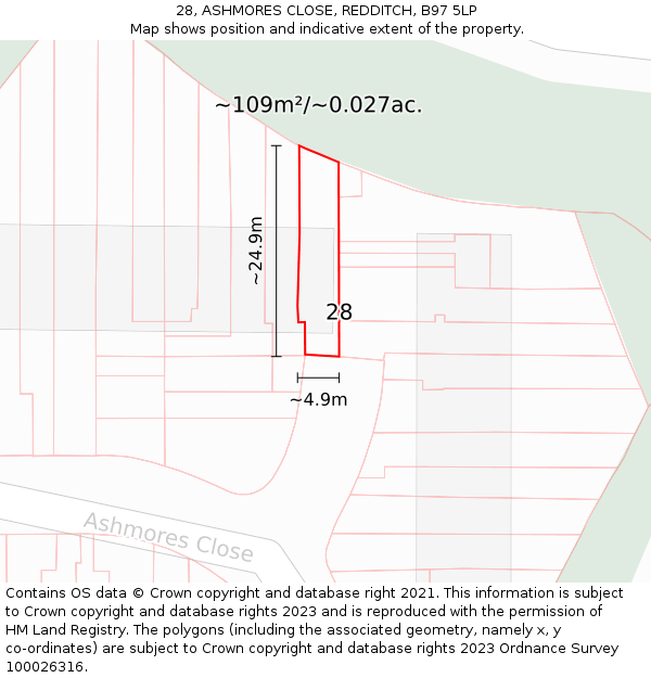 28, ASHMORES CLOSE, REDDITCH, B97 5LP: Plot and title map