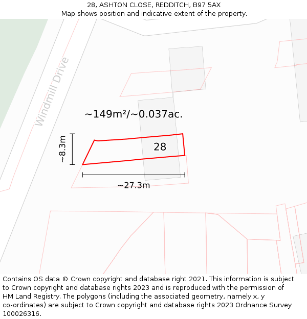 28, ASHTON CLOSE, REDDITCH, B97 5AX: Plot and title map