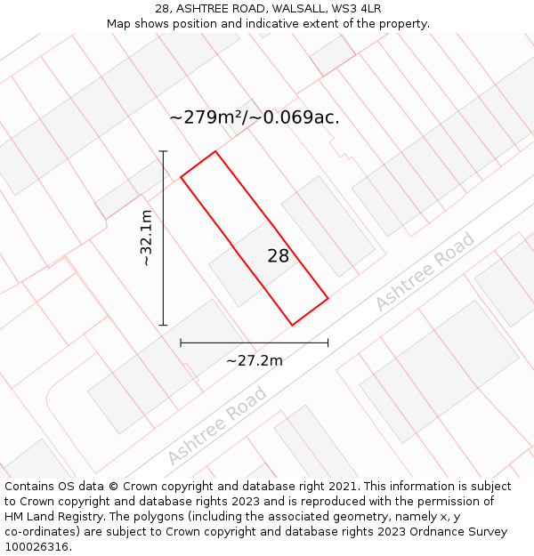28, ASHTREE ROAD, WALSALL, WS3 4LR: Plot and title map