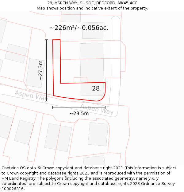 28, ASPEN WAY, SILSOE, BEDFORD, MK45 4GF: Plot and title map