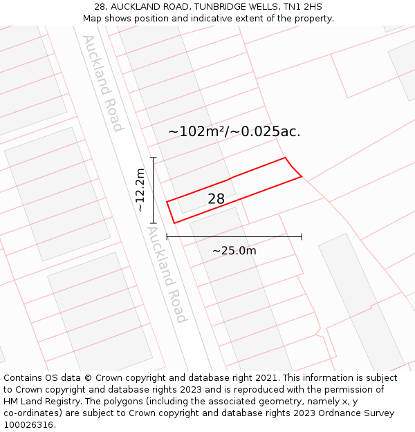 28, AUCKLAND ROAD, TUNBRIDGE WELLS, TN1 2HS: Plot and title map
