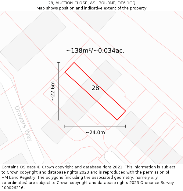 28, AUCTION CLOSE, ASHBOURNE, DE6 1GQ: Plot and title map