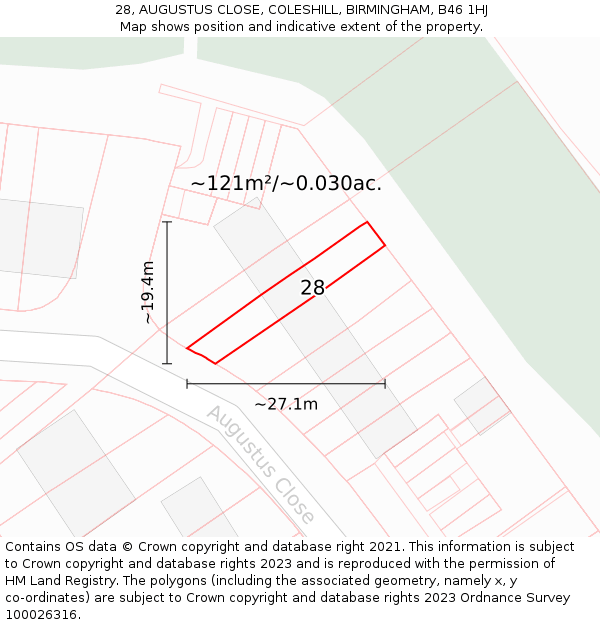 28, AUGUSTUS CLOSE, COLESHILL, BIRMINGHAM, B46 1HJ: Plot and title map