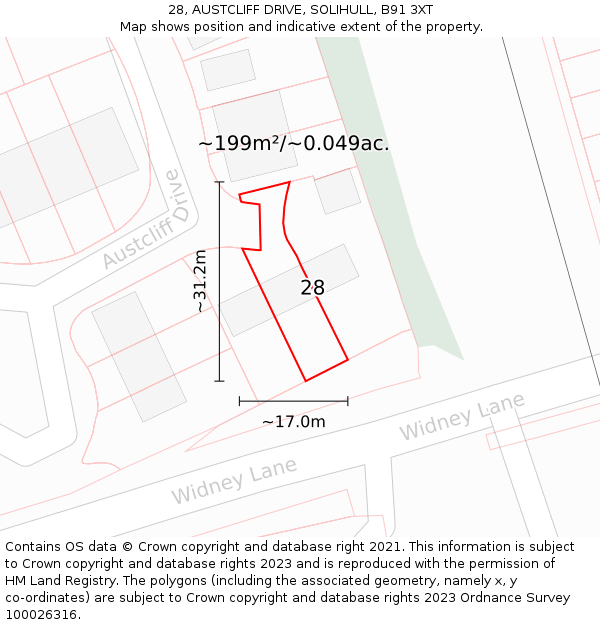 28, AUSTCLIFF DRIVE, SOLIHULL, B91 3XT: Plot and title map
