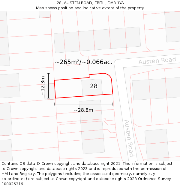 28, AUSTEN ROAD, ERITH, DA8 1YA: Plot and title map