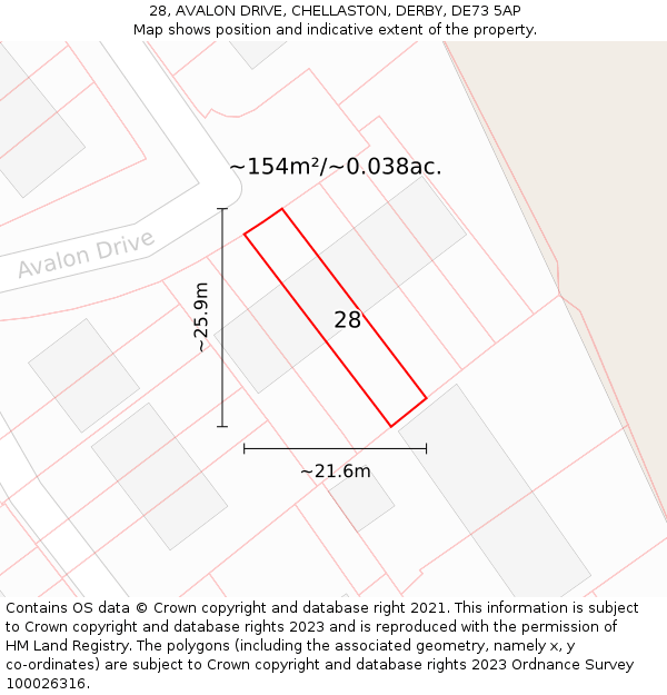 28, AVALON DRIVE, CHELLASTON, DERBY, DE73 5AP: Plot and title map