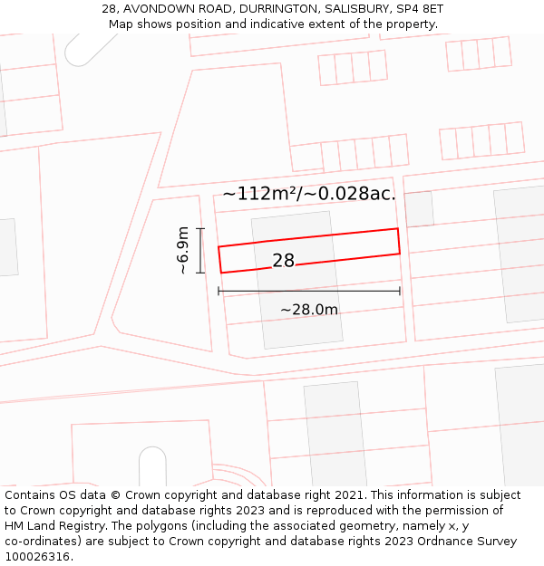 28, AVONDOWN ROAD, DURRINGTON, SALISBURY, SP4 8ET: Plot and title map