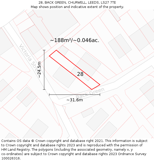 28, BACK GREEN, CHURWELL, LEEDS, LS27 7TE: Plot and title map