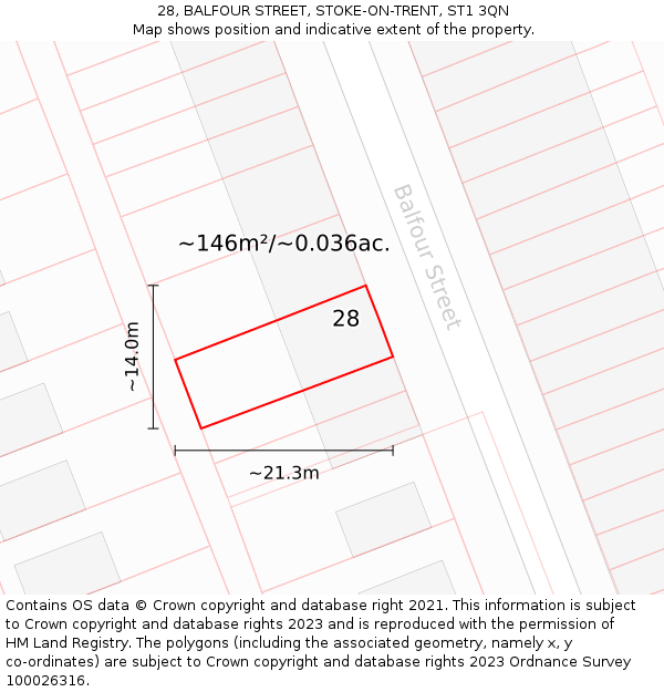28, BALFOUR STREET, STOKE-ON-TRENT, ST1 3QN: Plot and title map