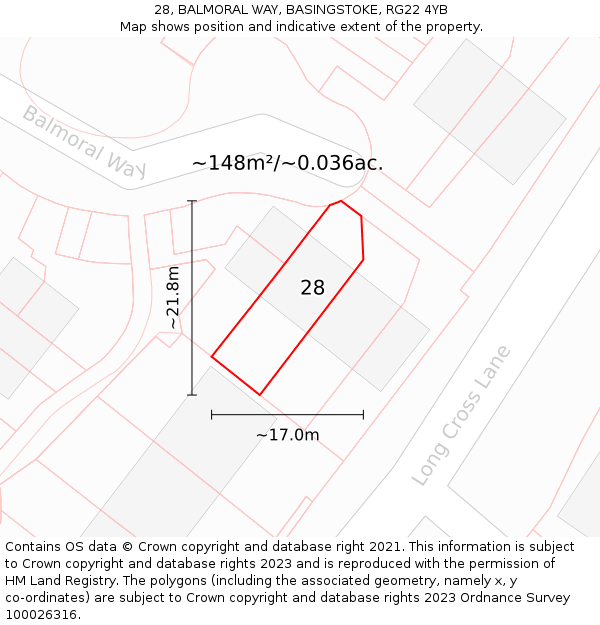 28, BALMORAL WAY, BASINGSTOKE, RG22 4YB: Plot and title map
