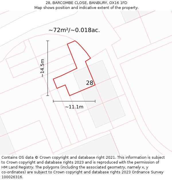 28, BARCOMBE CLOSE, BANBURY, OX16 1FD: Plot and title map