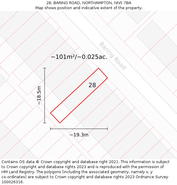 28, BARING ROAD, NORTHAMPTON, NN5 7BA: Plot and title map