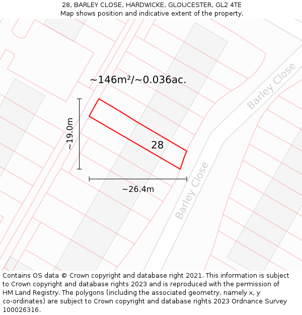 28, BARLEY CLOSE, HARDWICKE, GLOUCESTER, GL2 4TE: Plot and title map
