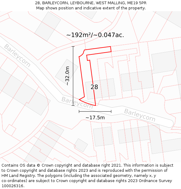 28, BARLEYCORN, LEYBOURNE, WEST MALLING, ME19 5PR: Plot and title map