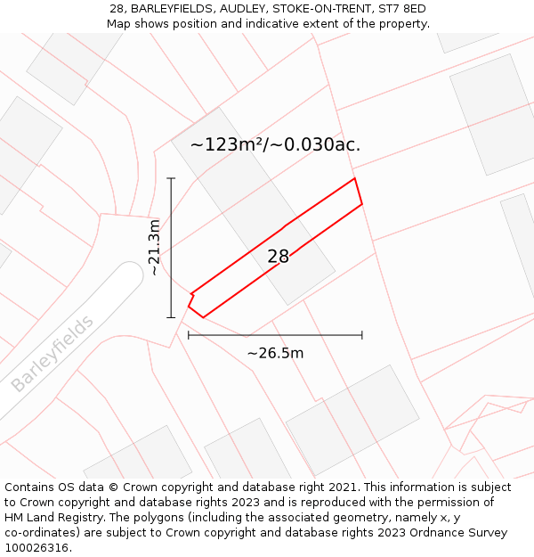 28, BARLEYFIELDS, AUDLEY, STOKE-ON-TRENT, ST7 8ED: Plot and title map