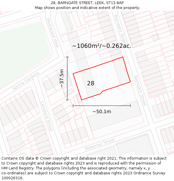 28, BARNGATE STREET, LEEK, ST13 8AP: Plot and title map