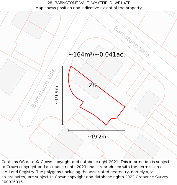 28, BARNSTONE VALE, WAKEFIELD, WF1 4TP: Plot and title map