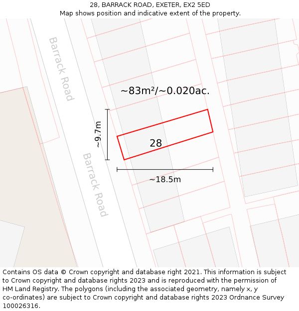 28, BARRACK ROAD, EXETER, EX2 5ED: Plot and title map