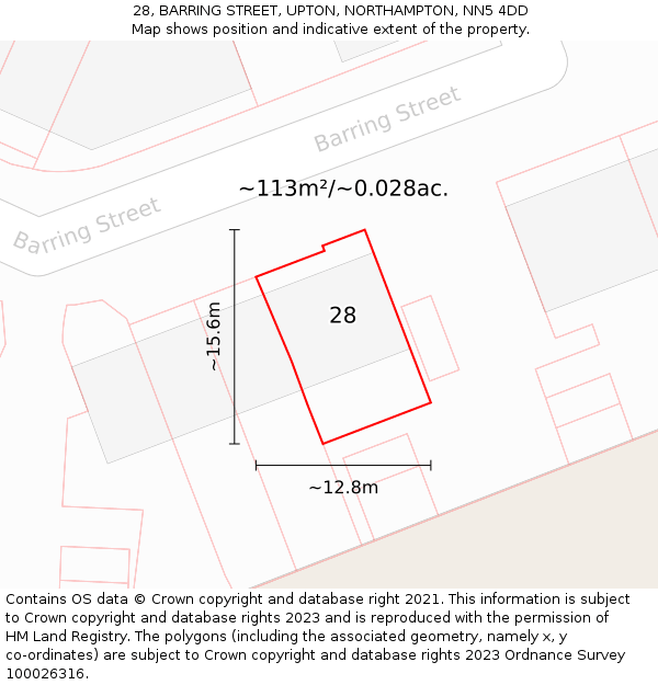 28, BARRING STREET, UPTON, NORTHAMPTON, NN5 4DD: Plot and title map