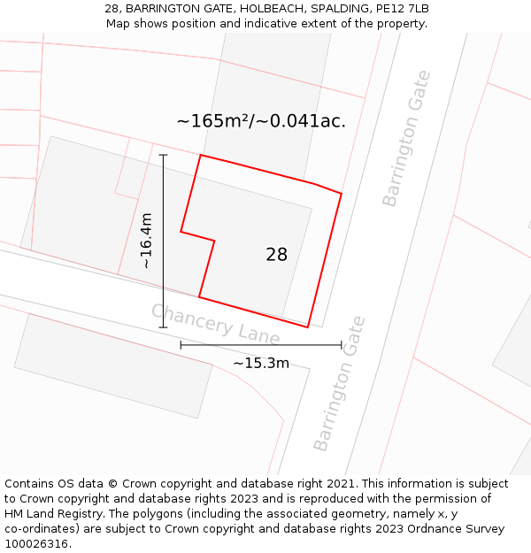 28, BARRINGTON GATE, HOLBEACH, SPALDING, PE12 7LB: Plot and title map