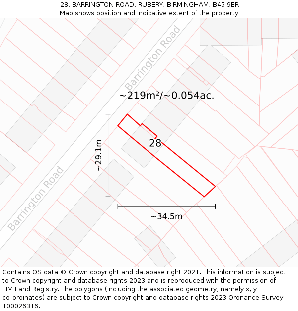 28, BARRINGTON ROAD, RUBERY, BIRMINGHAM, B45 9ER: Plot and title map