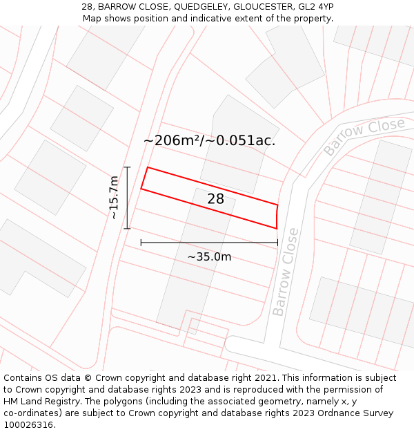 28, BARROW CLOSE, QUEDGELEY, GLOUCESTER, GL2 4YP: Plot and title map