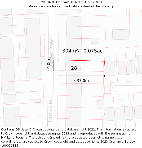 28, BARTLEY ROAD, BENFLEET, SS7 4DB: Plot and title map