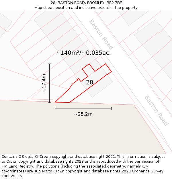 28, BASTON ROAD, BROMLEY, BR2 7BE: Plot and title map