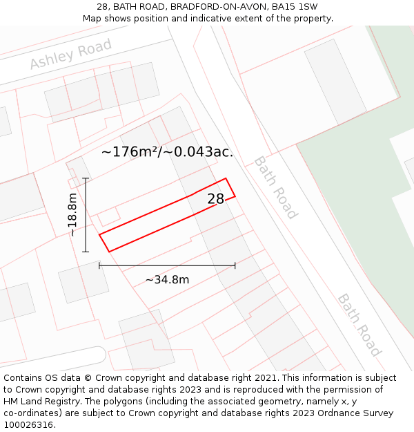 28, BATH ROAD, BRADFORD-ON-AVON, BA15 1SW: Plot and title map