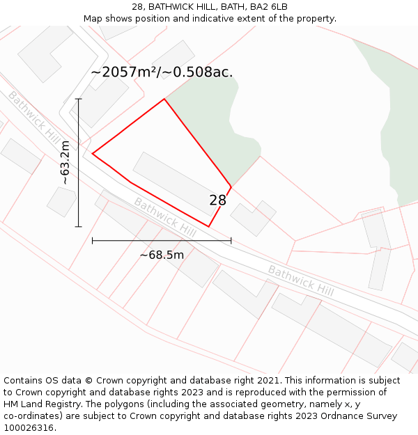 28, BATHWICK HILL, BATH, BA2 6LB: Plot and title map