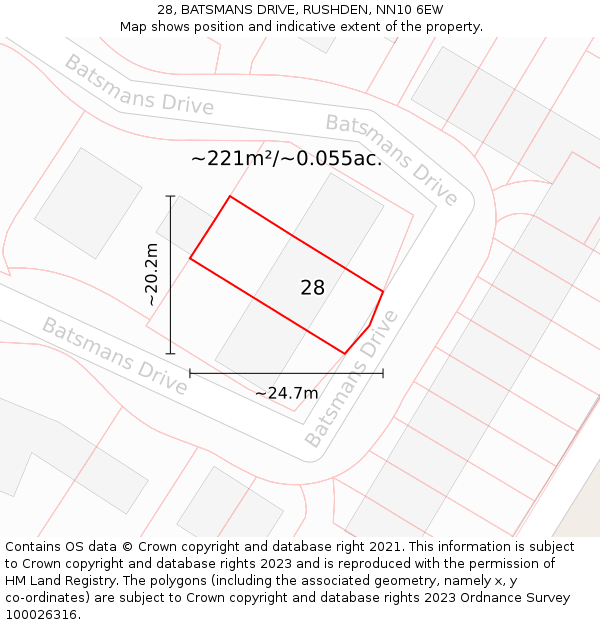 28, BATSMANS DRIVE, RUSHDEN, NN10 6EW: Plot and title map